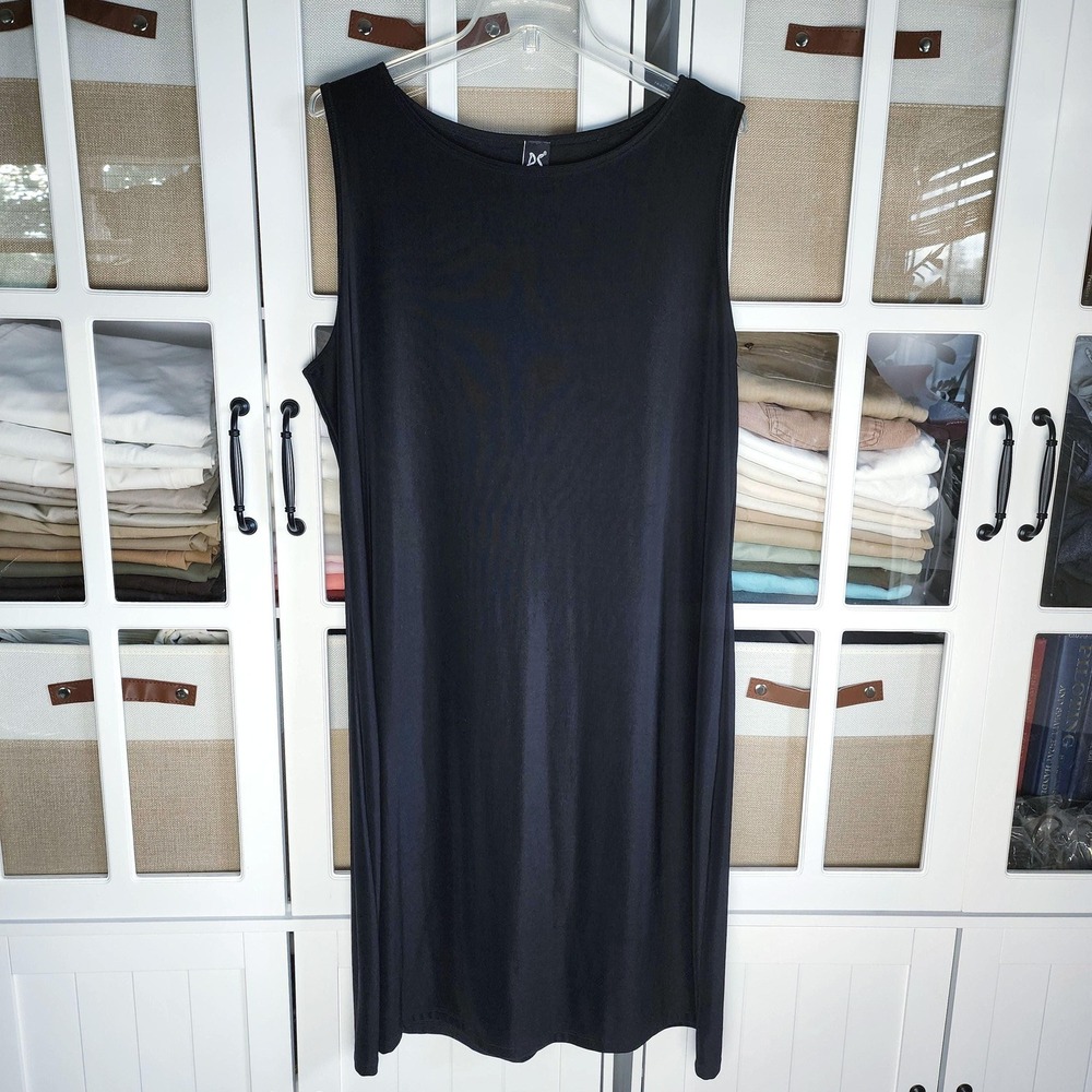 PerSeption Vintage 90s Black Sleeveless Scoop Neck Shift Dress 2X Made in USA